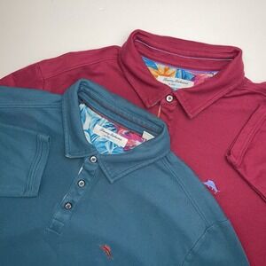 Lot Of 2 Tommy Bahama Polo Shirt Mens XL IslandZone Supima Long Sleeve Rugby